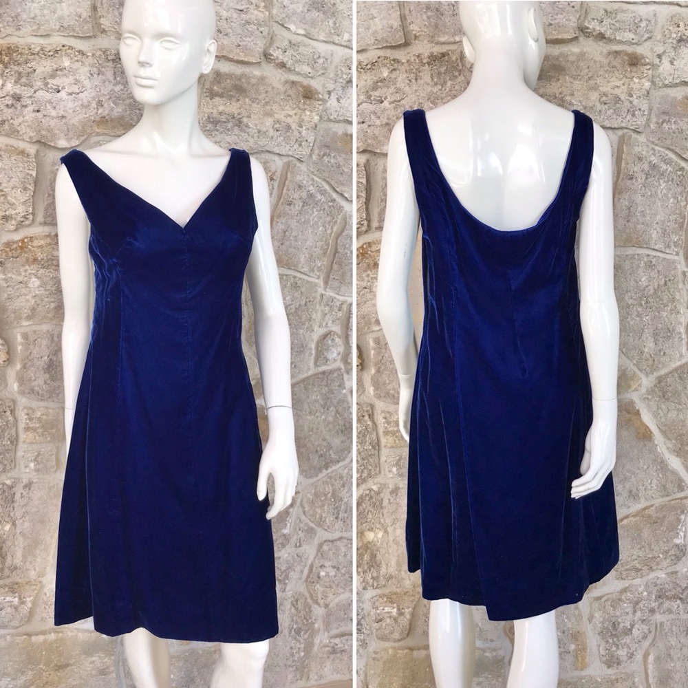Vintage 1960s Softest Blue Velvet Fit and Flare Dress